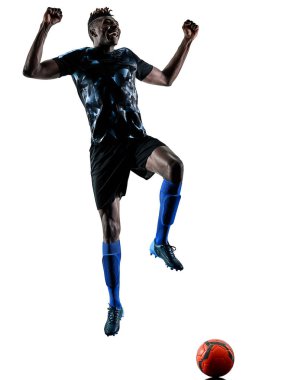 bir Afrika Futbol oyuncu izole adam beyaz arka plan silhouet