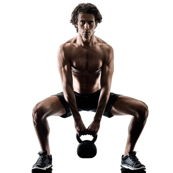 Homem fitness weitghs exercícios de treinamento silhueta isolada — Fotografia de Stock