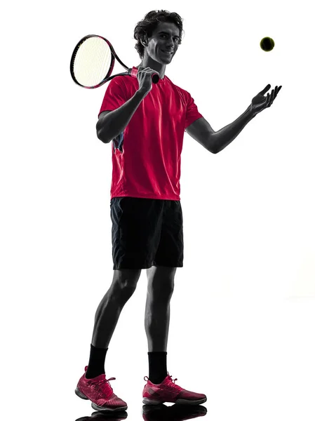 Tennis player man silhouette isolated white background — Stock Photo, Image