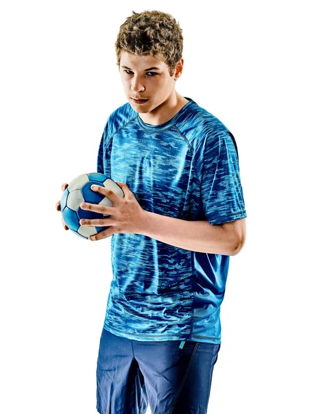 Handbolls spelare tonåring pojke isolerade — Stockfoto