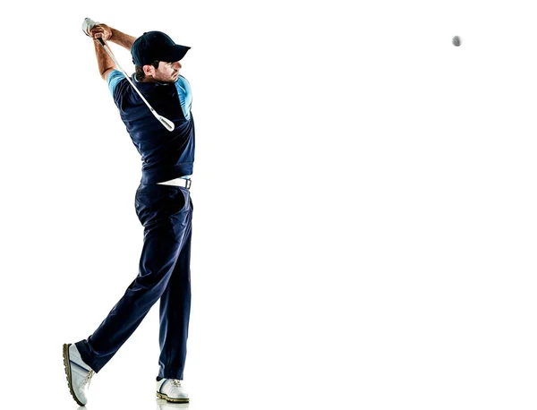 Muž golfista golf izolované s pozadím — Stock fotografie
