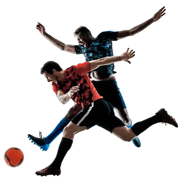 Futbol oyuncular erkekler siluet beyaz arka plan izole