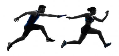 Atletizm geçiş koşucular sprinters koşucular çalışan silho izole