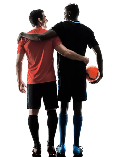 Voetbal spelers mannen geïsoleerd silhouet witte achtergrond — Stockfoto