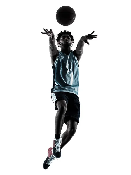 Basketballspiller isolert silhuettskygge – stockfoto