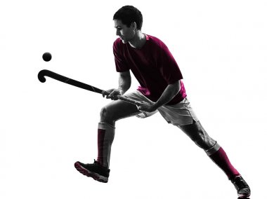 çim hokeyi oyuncusu izole adam siluet beyaz arka plan