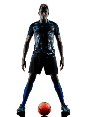 bir Afrika Futbol oyuncu izole adam beyaz arka plan silhouet