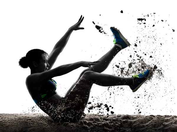 Atleta africano atletismo salto longo mulher isolado branco backgro — Fotografia de Stock