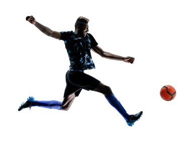 bir Afrika Futbol oyuncu izole adam beyaz arka plan silhouet