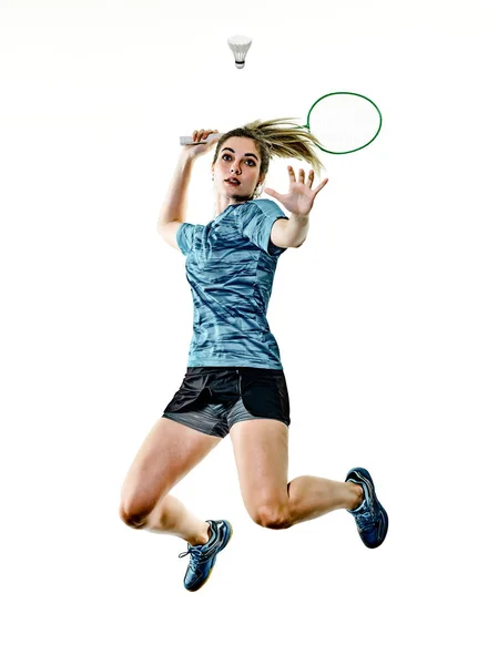 Jeune adolescente fille femme Badminton joueur isolé — Photo