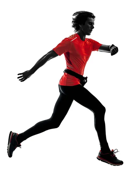 Homem corredor corredor corredor correndo silhueta isolada bac branco — Fotografia de Stock