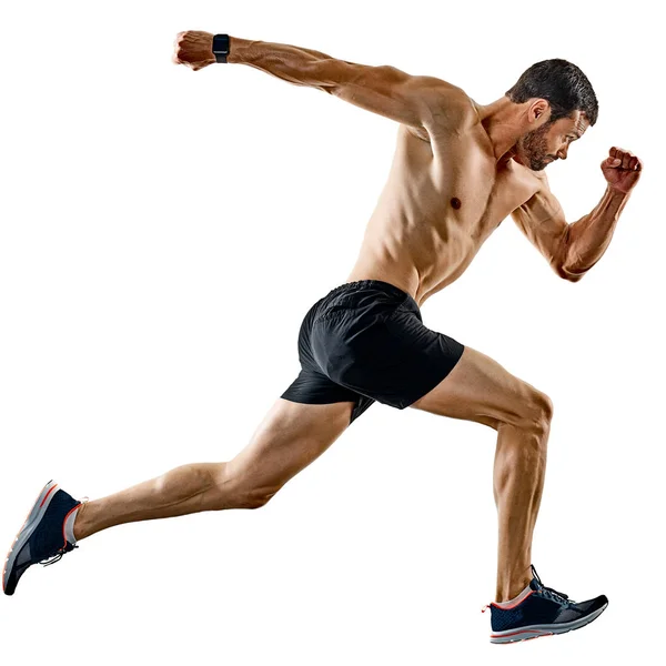 Człowiek biegacz biegając jogging odizolowane cienie — Zdjęcie stockowe