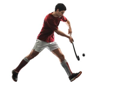 çim hokeyi oyuncusu izole adam siluet beyaz arka plan