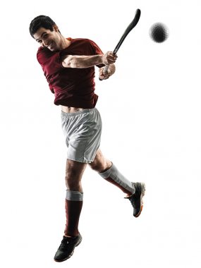 çim hokeyi oyuncusu izole adam siluet beyaz arka plan