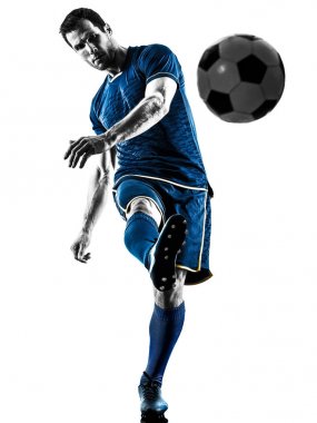 Futbol oyuncu adam izole siluet tekme 