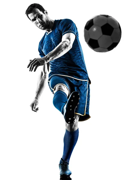 Fußballer Mann tritt Silhouette isoliert — Stockfoto