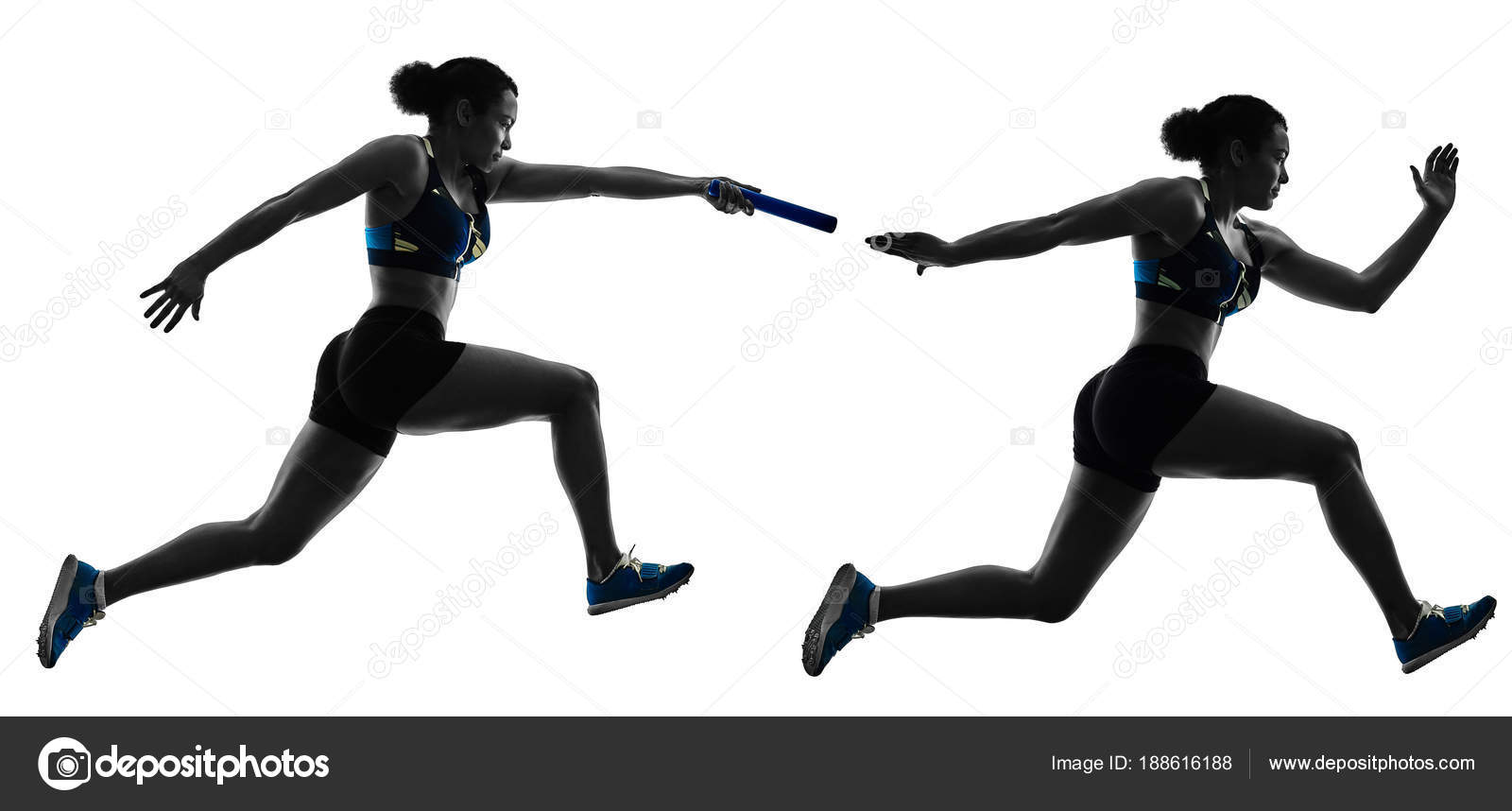 Athletics relay runners sprinters running runners isolated silho