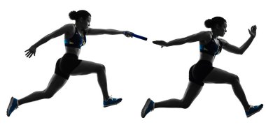 Atletizm geçiş koşucular sprinters koşucular çalışan silho izole