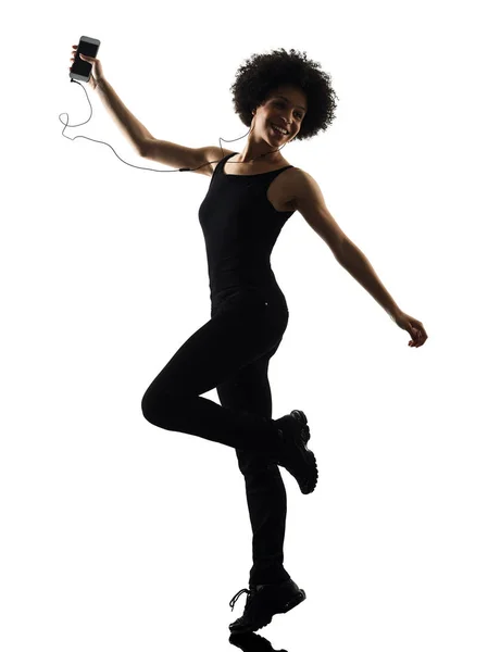 Jovem adolescente menina mulher feliz dançarina dançando ouvir música i — Fotografia de Stock