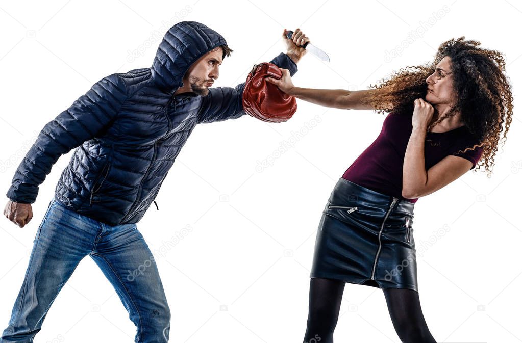 woman thief aggression self defense isolated