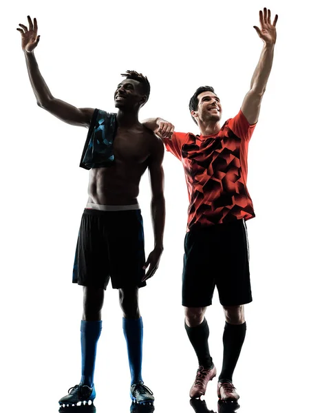 Joueurs de football hommes isolé silhouette fond blanc — Photo