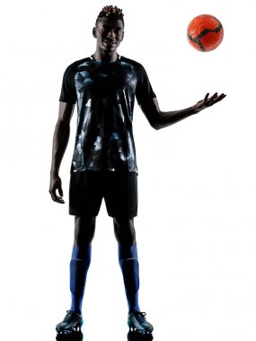 bir Afrika Futbol oyuncu izole adam beyaz arka plan silhouet