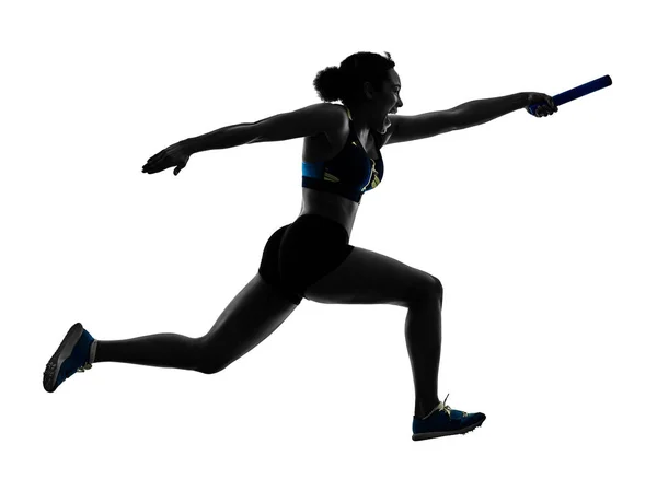 Atletismo relé corredores sprinters correndo corredores isolado silho — Fotografia de Stock