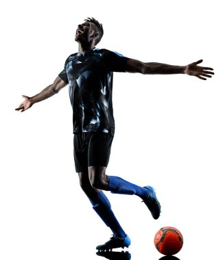 bir Afrika Futbol oyuncu izole adam beyaz arka plan silhouet