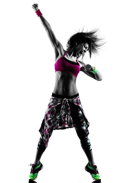 Frau Zumba Fitness-Übungen Tänzer tanzen isolierte Silhouette — Stockfoto