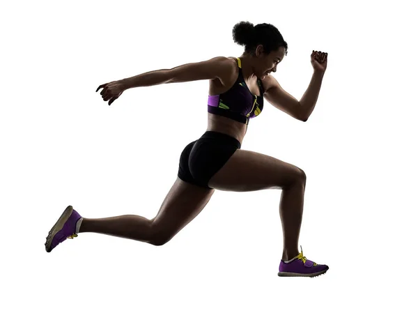 African runner running sprinter sprinting woman isolated white b — Stock Photo, Image