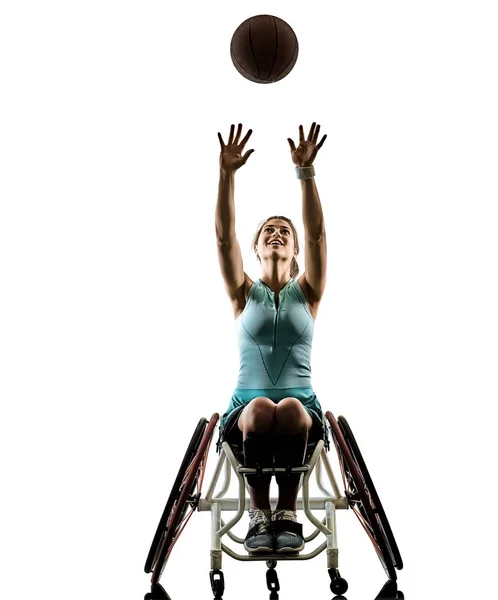 Mladí tělesně košík míč hráč žena invalidní vozík sport iso — Stock fotografie