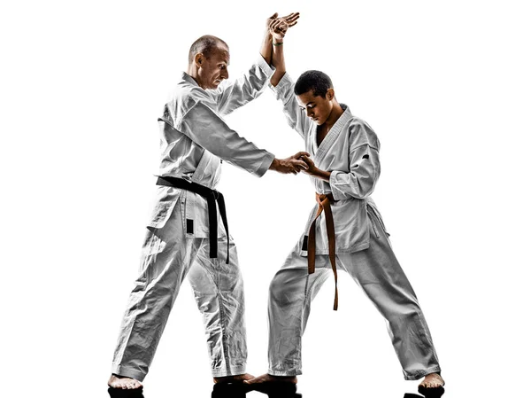 Karate muži teenager student učitel učí — Stock fotografie