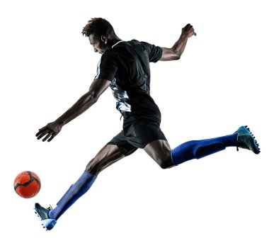 bir Afrika Futbol oyuncu izole adam beyaz arka plan silhouet