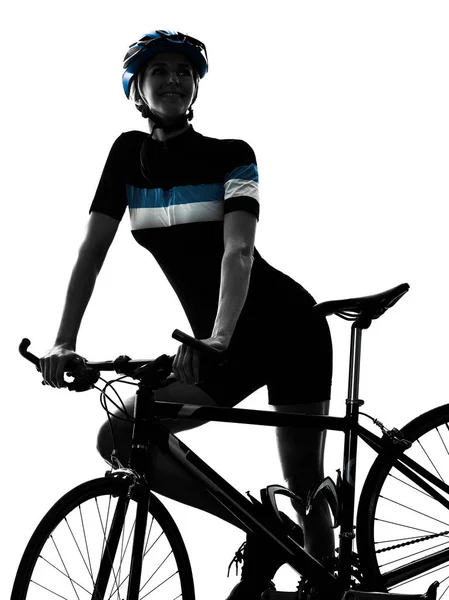 Fietser fietsen fiets vrouw geïsoleerd silhouet — Stockfoto