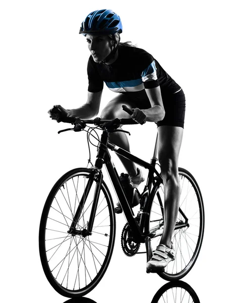 Fietser fietsen fiets vrouw geïsoleerd silhouet — Stockfoto