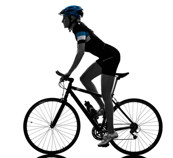 Cyclist cycling riding bicycle woman isolated silhouette — Stock Photo, Image