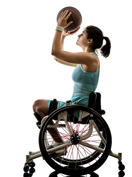 Νέοι με αναπηρία καλάθι μπάλα παίκτης γυναίκα αναπηρική καρέκλα αθλητισμού iso — Φωτογραφία Αρχείου