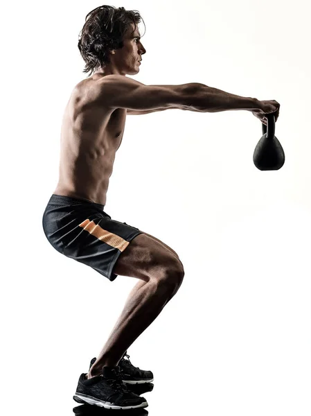 Man fitness weitghs training exercises isolated silhouette white — Stock Photo, Image