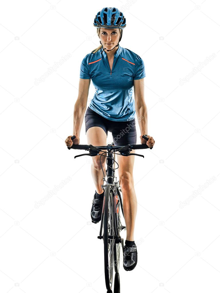 cyclist cycling riding bicycle woman isolated white background