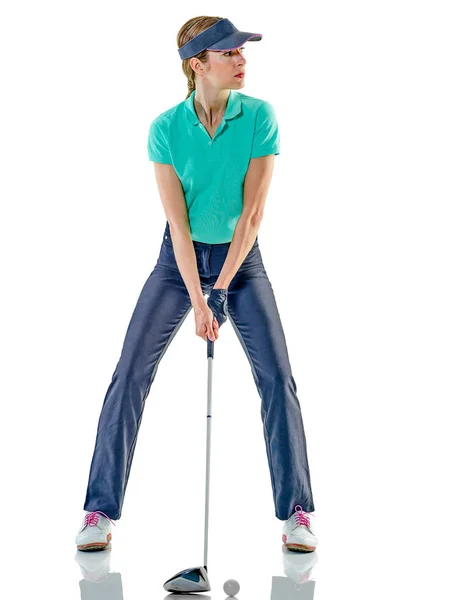 Golfista mulher golfista isolado — Fotografia de Stock