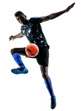 bir Afrika Futbol oyuncu izole adam beyaz arka plan silhouet