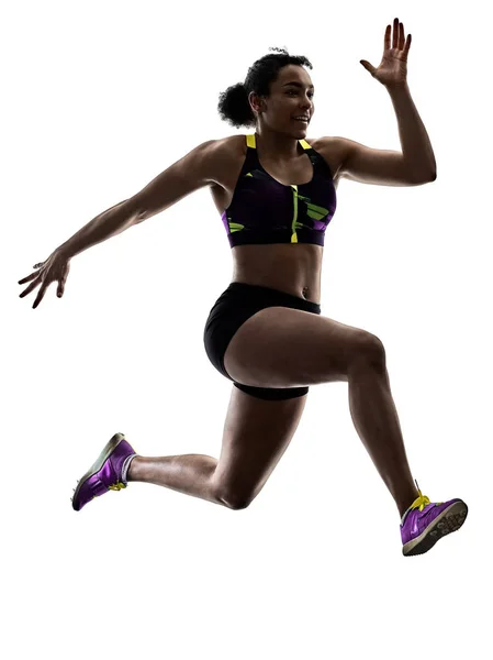 Africano corredor corriendo sprinter sprinting mujer aislado blanco b — Foto de Stock