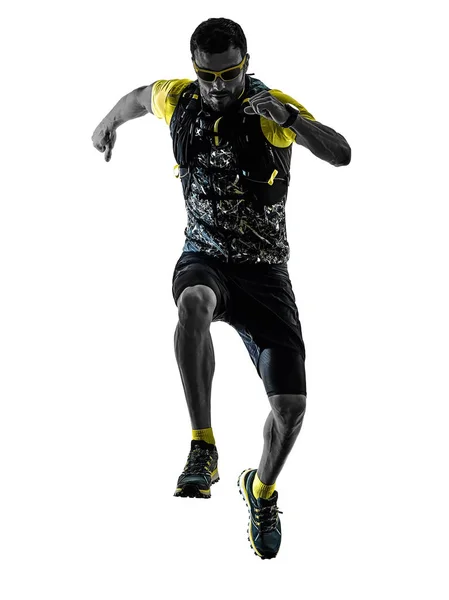 Чоловік слідує бігун біжить ізольований силует білий фон — стокове фото