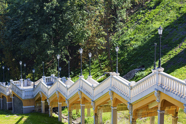 Stairs to the monument of Magdeburg Law Mariinsky Park Kiev Ukraine Landmark
