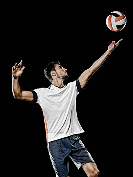 Kaukasiska unga volley bollspelare manisolerad svart bakgrund — Stockfoto