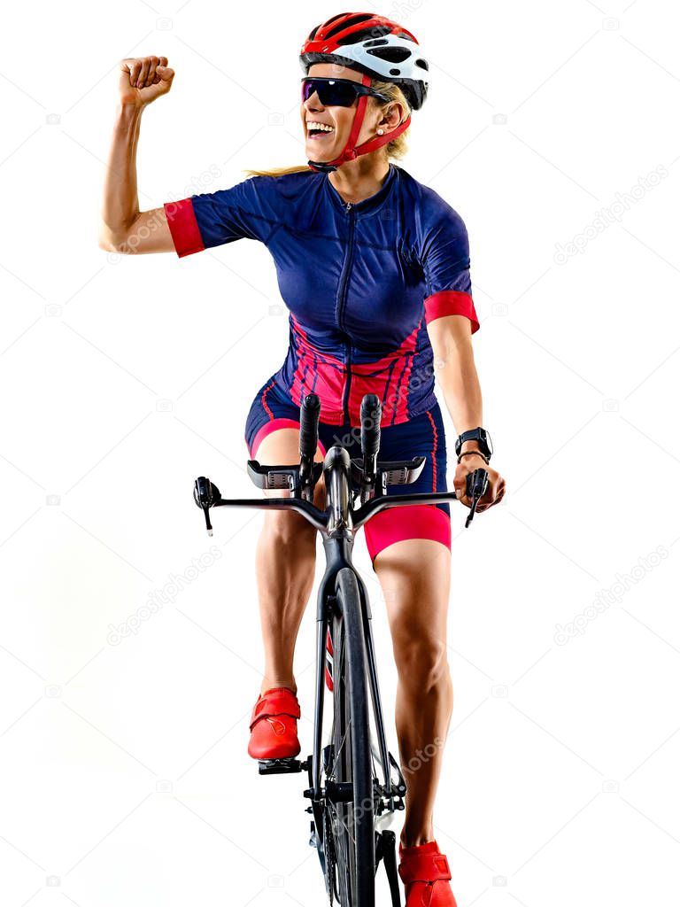 woman triathlon triathlete ironman athlete cyclist cycling isolated white background