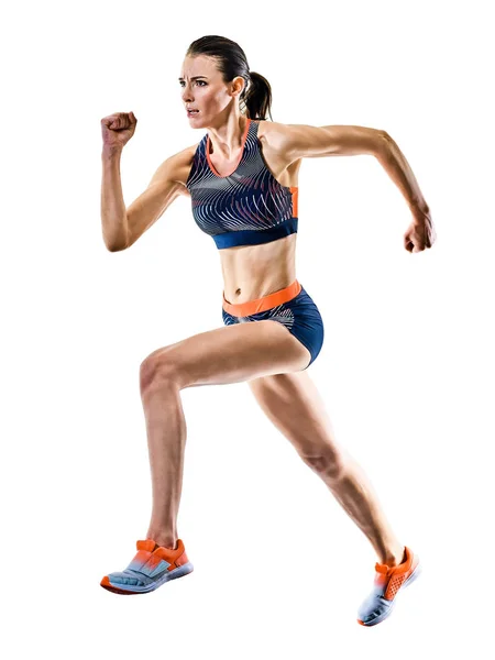 Mujer joven corredor corriendo corredor jogging atletismo aislado fondo blanco —  Fotos de Stock