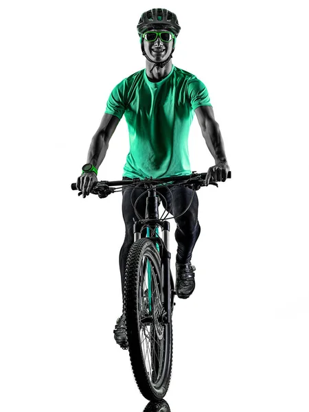 Tenager boy mountain bike bking isolated shadows — Stock Photo, Image