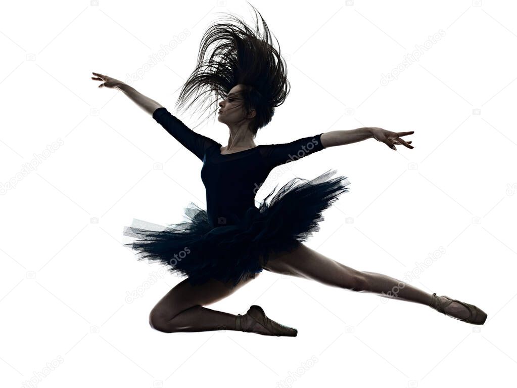 young woman ballerina ballet dancer dancing isolated white background silhouette