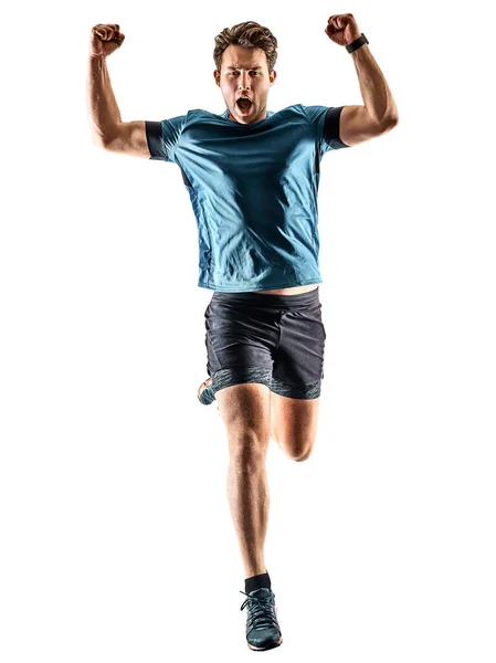 Runner running jogger jogger young man isolated white background — Stock Photo, Image